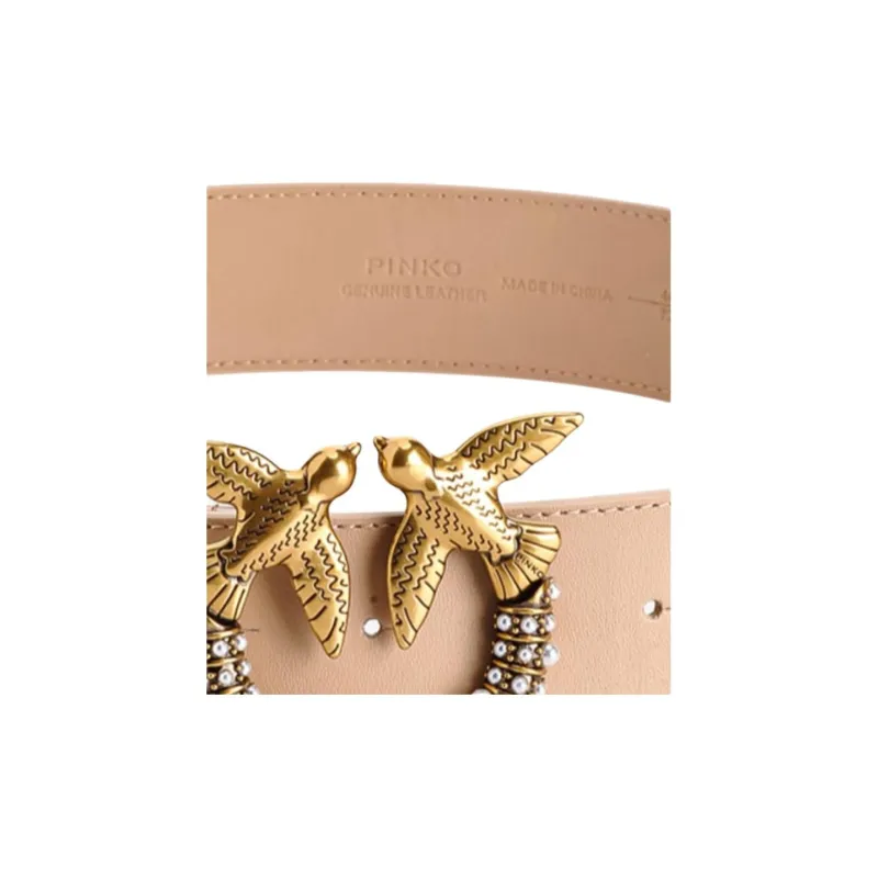 PINKO Solid Color Design Leather Belts Women's Brown Width: 4CM-2
