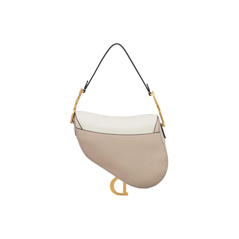 DIOR Soft Cow Leather Saddle Bag Shoulder Bag Crossbody Bag Handbag Women's Milk White & Beige Brown-3