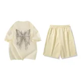 Set (Apricot Short-Sleeved Top+Light Khaki Shorts)