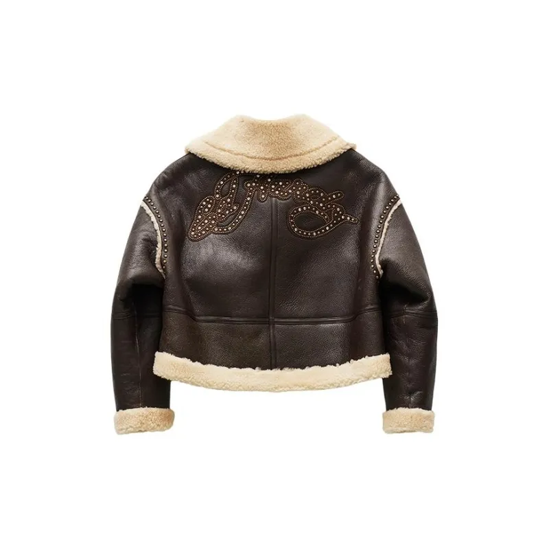 Ed Hardy Leather Jacket Women's Camel-1