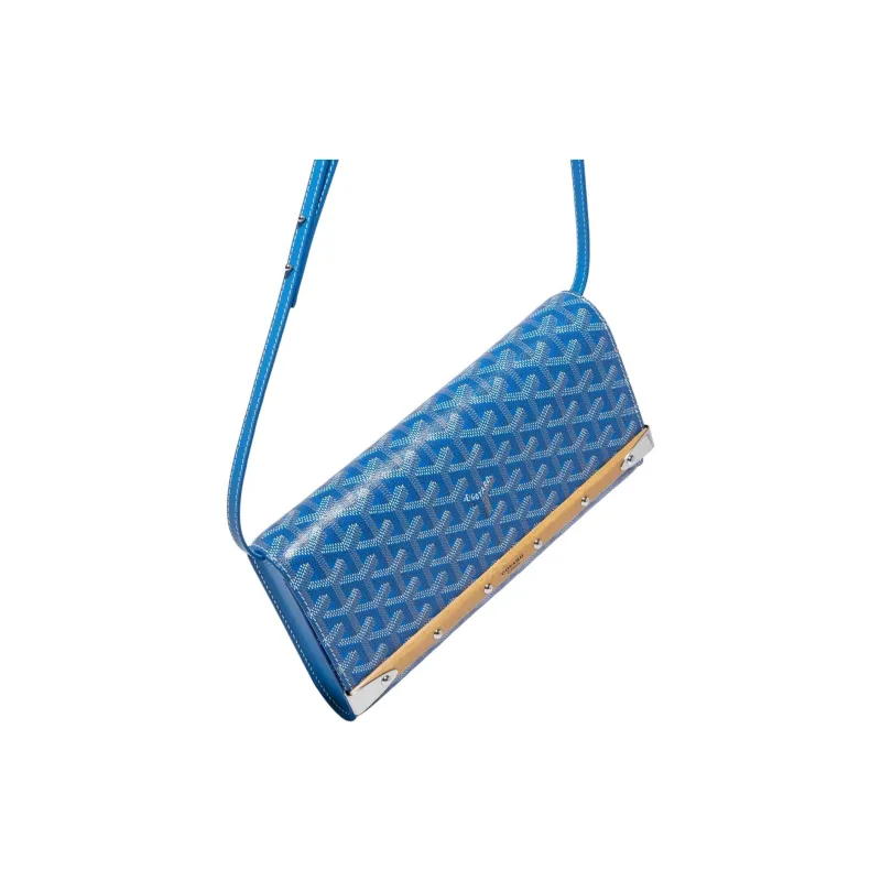 GOYARD MONTE-CARLO Canvas With Calfskin One Shoulder Crossbody Clutches Small Size Unisex Blue-3