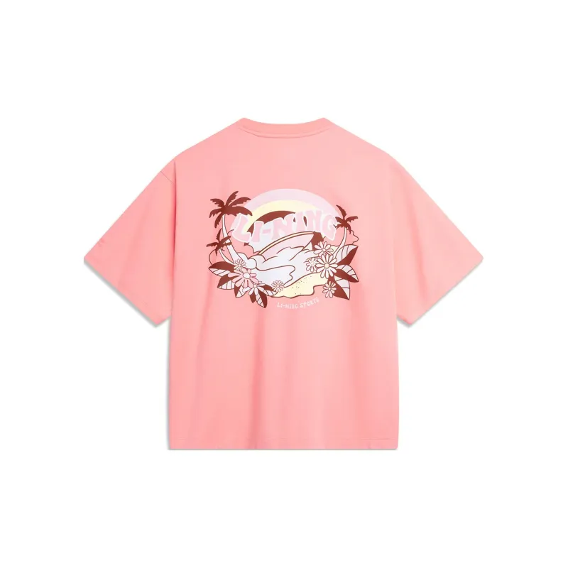 LiNing Sports Life Collection Drop Shoulder Sleeve T-Shirt Women's Tea Flower Pink-1