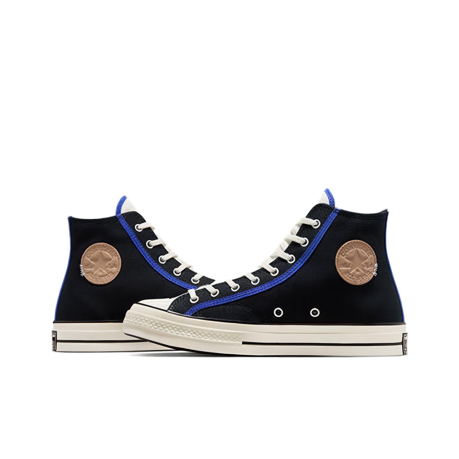 black and blue converse high tops