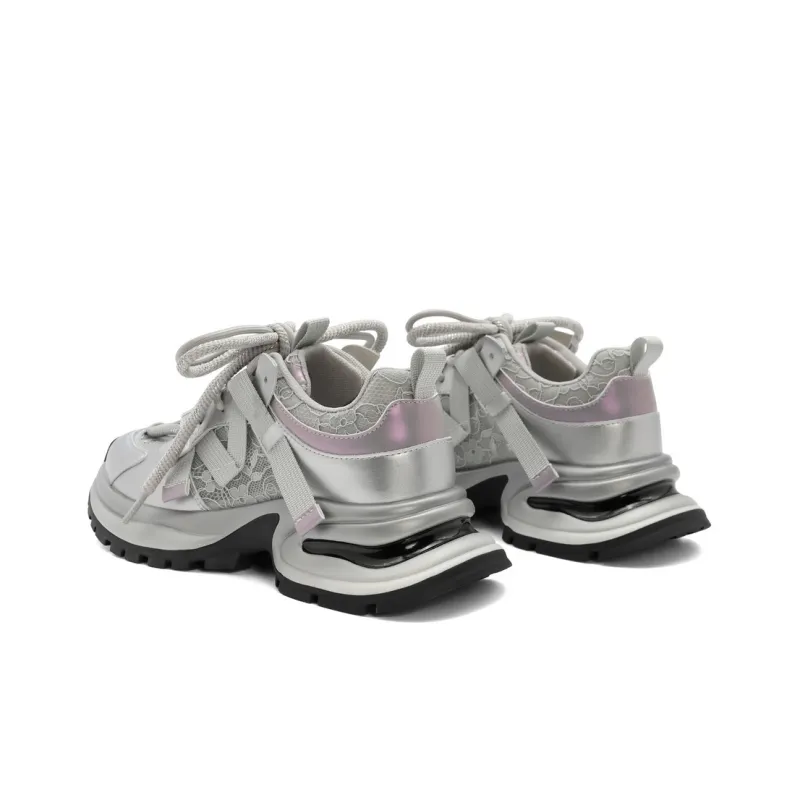 BELLE Abrasion Resistant Slip Resistant Low Top Chunky Sneakers Women's Ecru, Silver-8