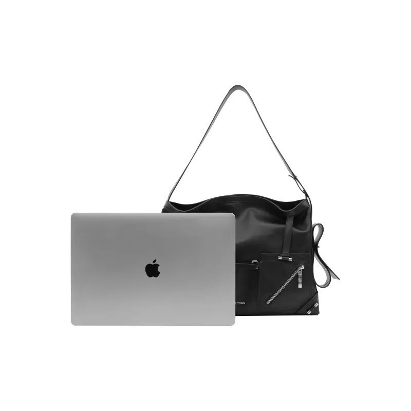 STAR TOWN Cow Leather Punk Biker Tote Bag, Shopping Bag, Handbag, Shoulder Bag Women's Polar Black-1