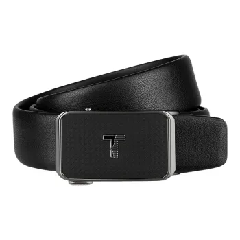 Thereble Genuine Leather Business Elegant Alloy Buckle Top Grain Cow Leather Belt Men's Black Width 3.7CM