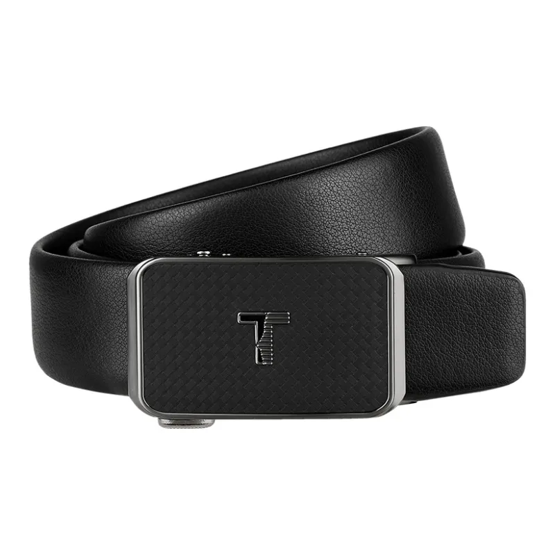 Thereble Genuine Leather Business Elegant Alloy Buckle Top Grain Cow Leather Belt Men's Black Width 3.7CM-0