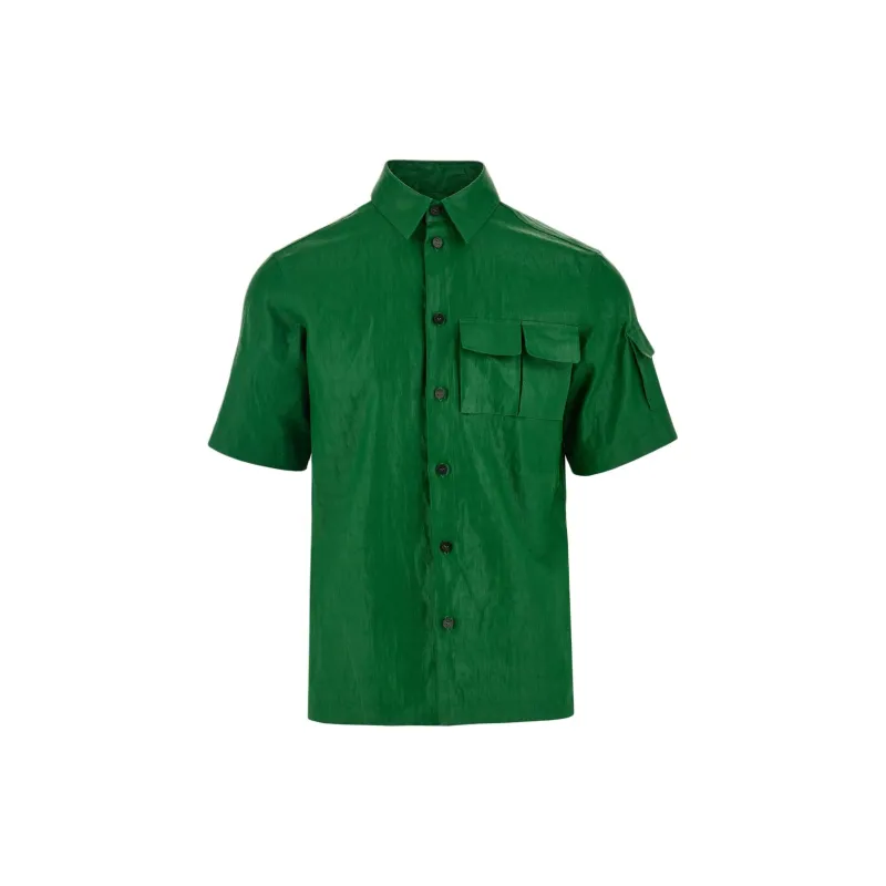 FERRAGAMO Coated Linen Utility Shirt Shirt Men's Green-1