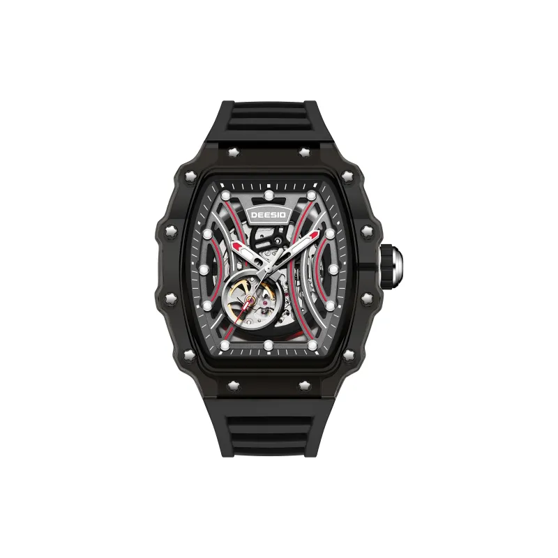 DEESIO Automatic Mechanical Movement Silicone Strap Watch Unisex Cut Out Dial-8