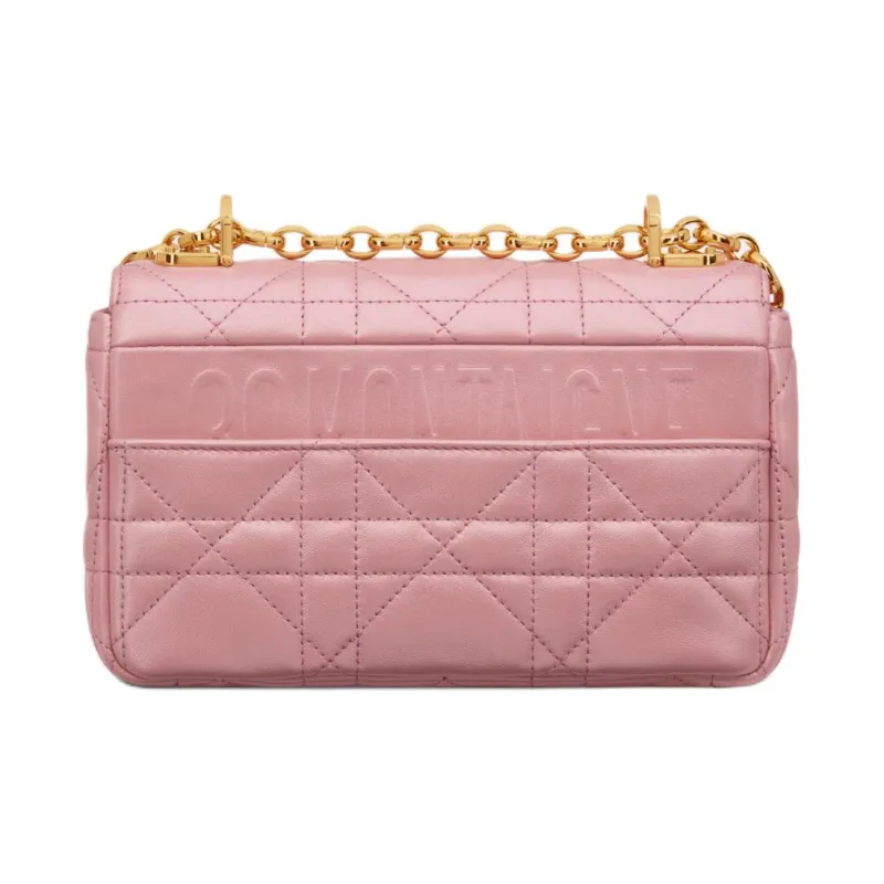 DIOR Caro Macrocannage Lambskin Shoulder Bag Women's Pink Pearlescent-2