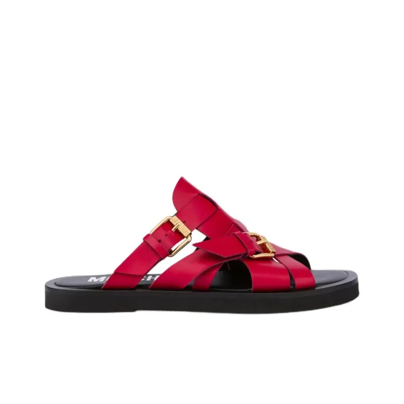 MOSCHINO Buckled Leather Slides-1