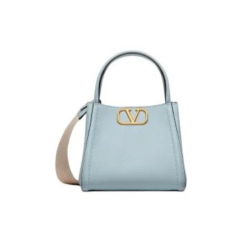 Valentino ALLTIME Grain Calfskin Shoulder Bag, Crossbody Bag, Handbag Small Size Women's Star Blue & Beige