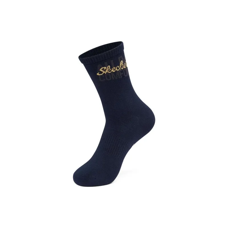 Skechers Mid Calf Socks Unisex 3 Pack Bright White/Bright White/Navy Blue-2