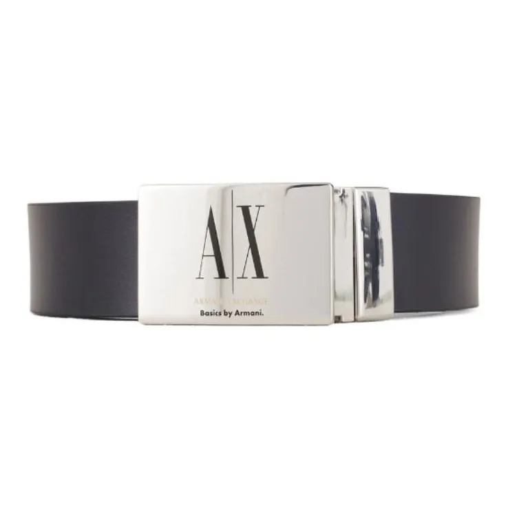 ARMANI EXCHANGE Logo Carving Smooth Buckle Leather Belts Men's Black-0