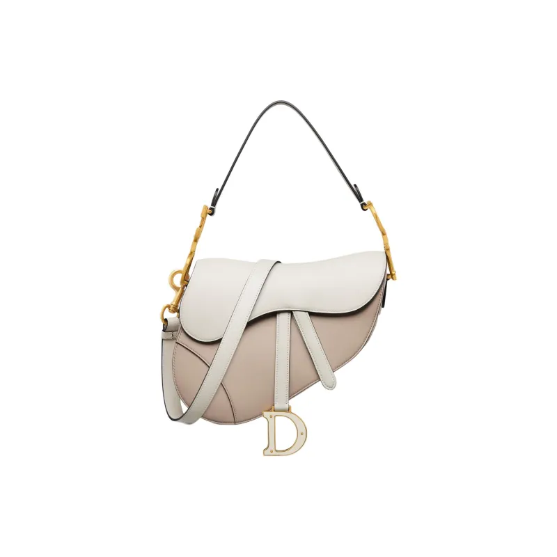 DIOR Soft Cow Leather Saddle Bag Shoulder Bag Crossbody Bag Handbag Women's Milk White & Beige Brown-0