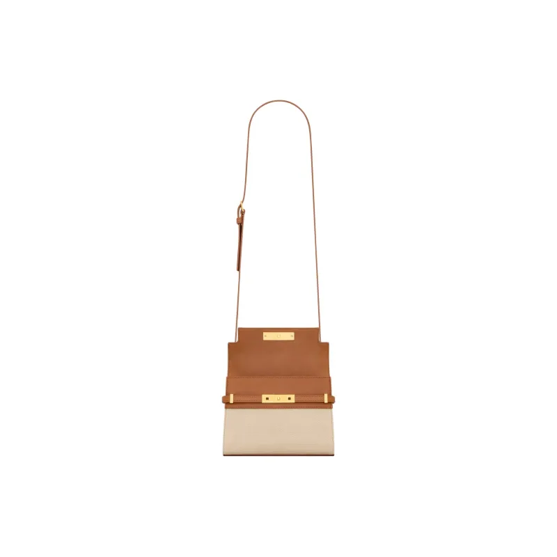 SAINT LAURENT Fabric With Cow Leather Crossbody Bag, Shoulder Bag Mini Women's Desert & Brown-5