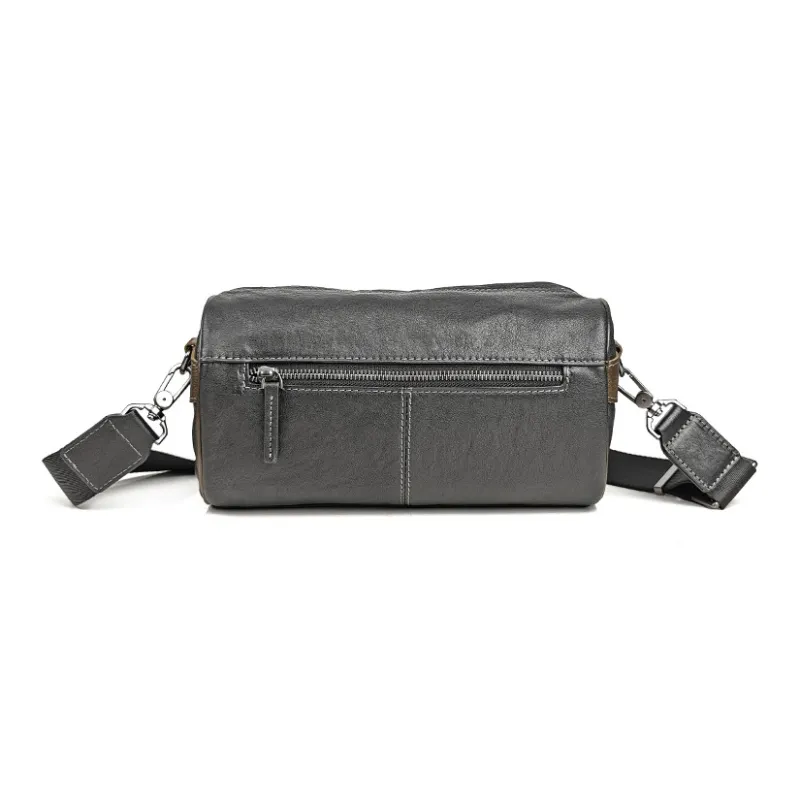 DOSRFINI Vegetable Tanned Top Grain Cow Leather Shoulder Bag Crossbody Bag Men's Black-4