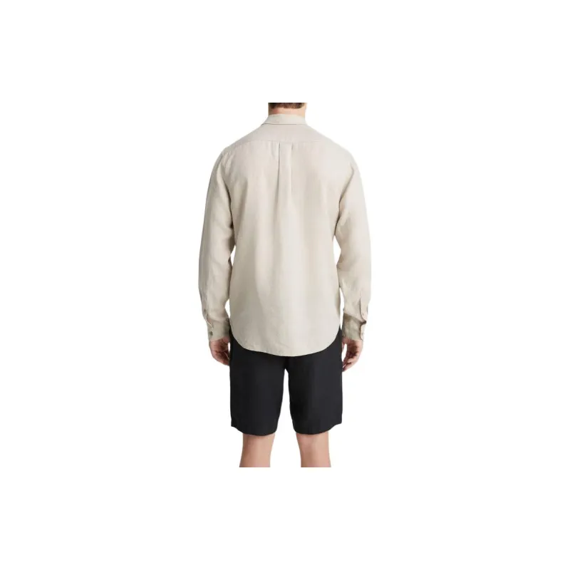 VINCE Linen Long-Sleeve Shirt Shirt Men's Beige-1