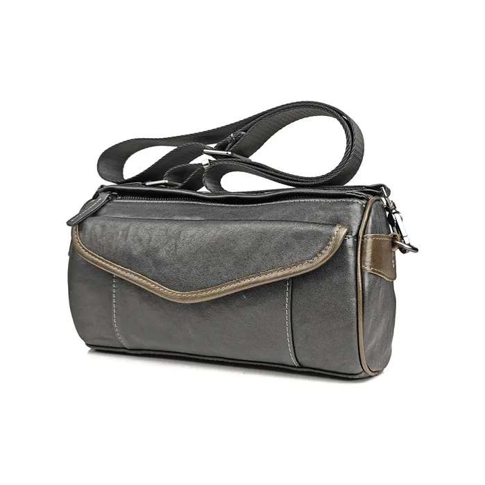 DOSRFINI Vegetable Tanned Top Grain Cow Leather Shoulder Bag Crossbody Bag Men's Black-2