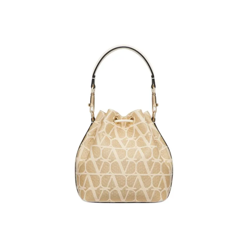 Valentino Locò Raffia Bucket Bag Handbag Shoulder Bag Crossbody Bag Women's Natural Composite Ivory White-4