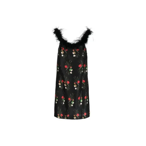 rixo Floral-print Feather-trim Dress