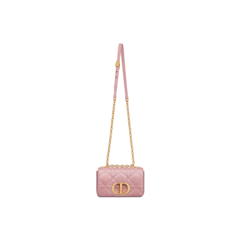 DIOR Caro Macrocannage Lambskin Shoulder Bag Women's Pink Pearlescent-4