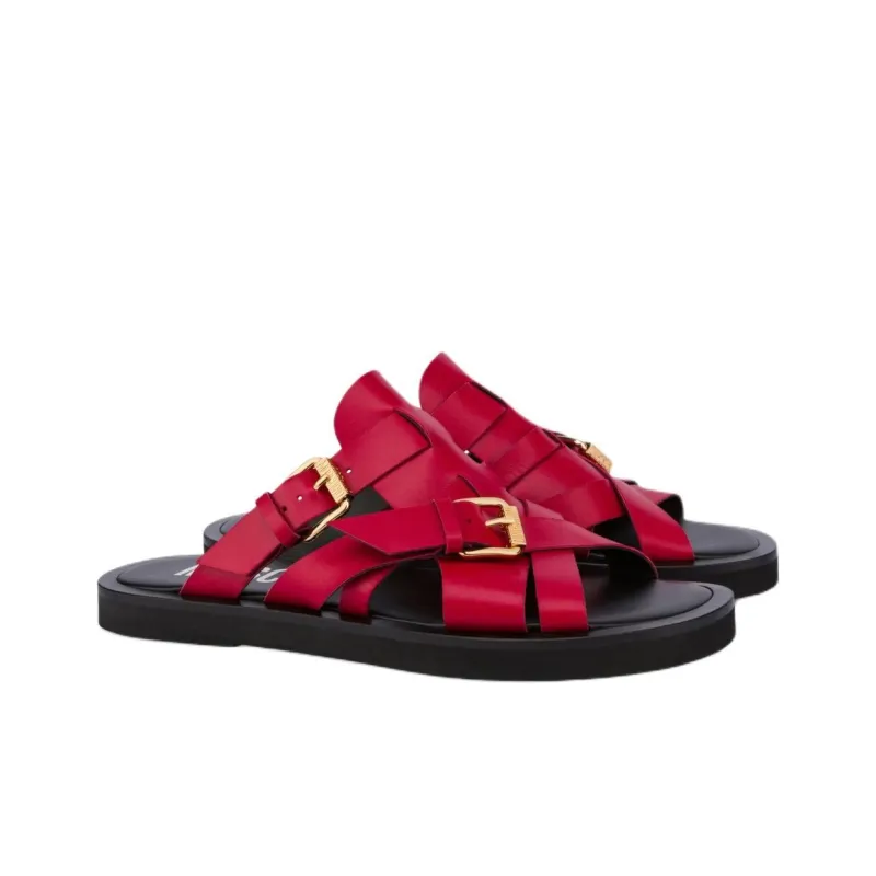 MOSCHINO Buckled Leather Slides-2