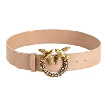 PINKO Solid Color Design Leather Belts Women's Brown Width: 4CM