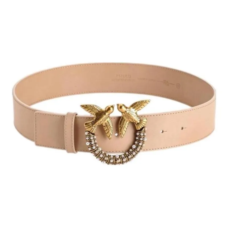 PINKO Solid Color Design Leather Belts Women's Brown Width: 4CM-0