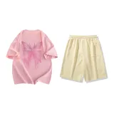 Set (Pink Short-Sleeved+Light Khaki Shorts)