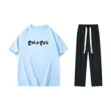 Set (Light Blue Tops+Black Casual Pants)