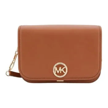MICHAEL KORS Delancey Leather Crossbody Bag, Shoulder Bag Medium Size Women's Brown