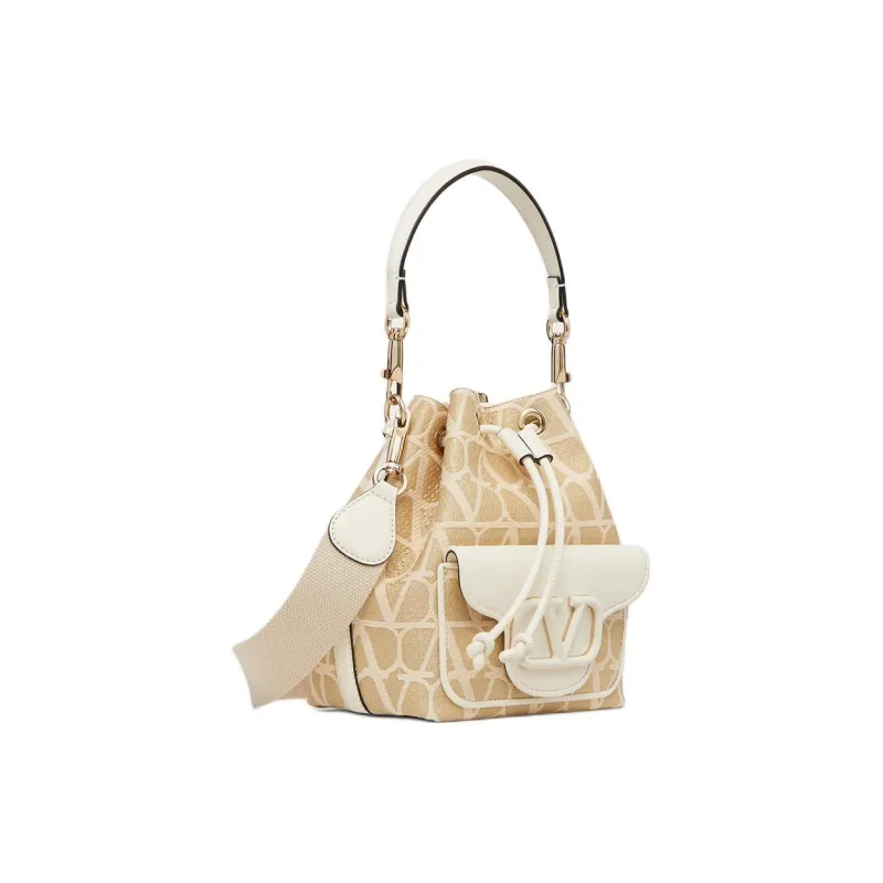 Valentino Locò Raffia Bucket Bag Handbag Shoulder Bag Crossbody Bag Women's Natural Composite Ivory White-1