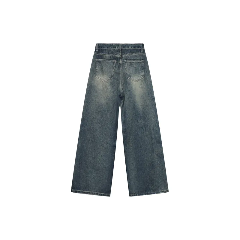 Voguo Relay Baggy Jeans Extended Length Floor Length Wide Leg Pants Unisex Vintage Dark Blue-1