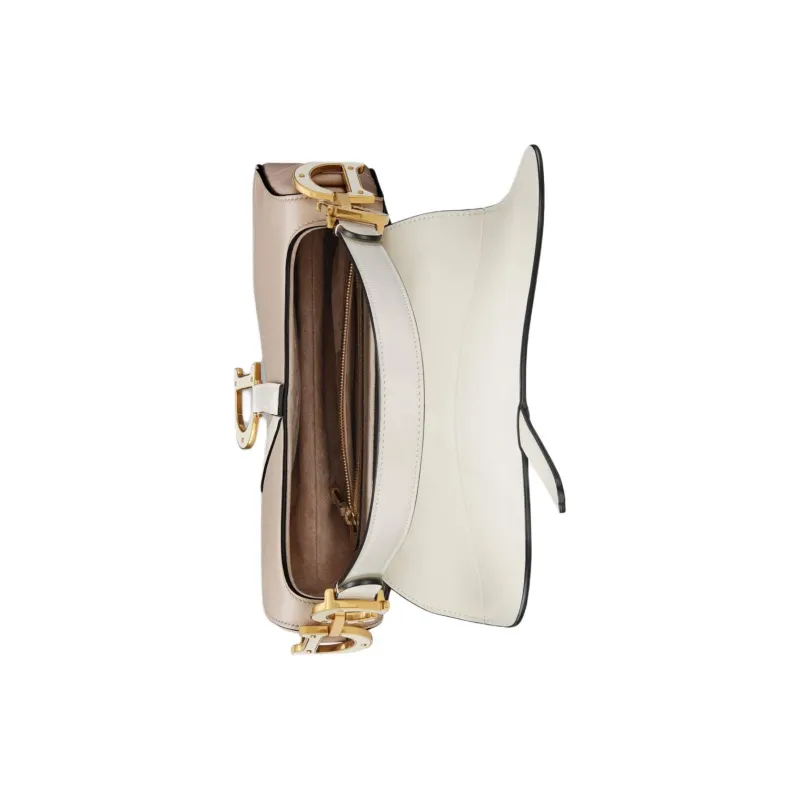 DIOR Soft Cow Leather Saddle Bag Shoulder Bag Crossbody Bag Handbag Women's Milk White & Beige Brown-4