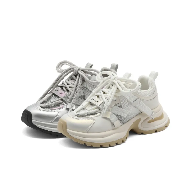 BELLE Abrasion Resistant Slip Resistant Low Top Chunky Sneakers Women's Ecru, Silver-9