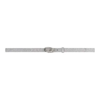 DIESEL Emblem Logo Smooth Buckle Leather Belts Women's Silver 1.5CM