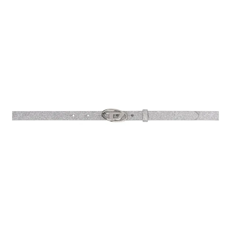 DIESEL Emblem Logo Smooth Buckle Leather Belts Women's Silver 1.5CM-0