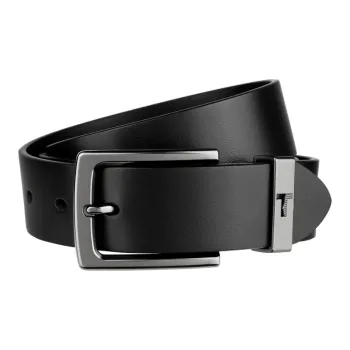Thereble Business Elegant Alloy Pin Buckle Top Grain Cow Leather Leather Belts Men's Black