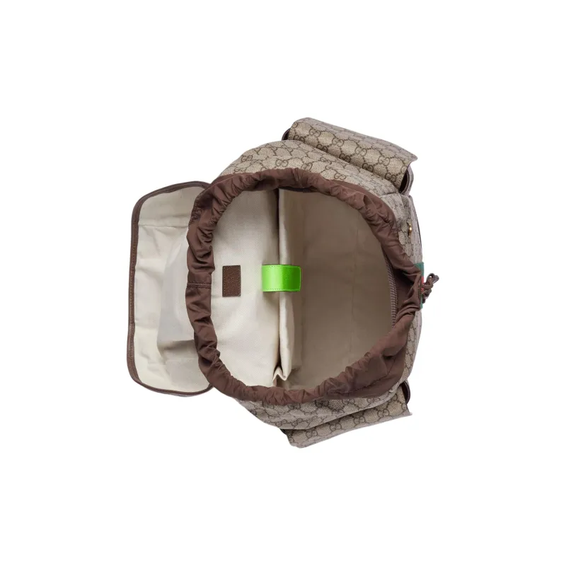 GUCCI Ophidia Canvas With Leather Binding Backpack Medium Size Women's Beige & Ebony & Green-6