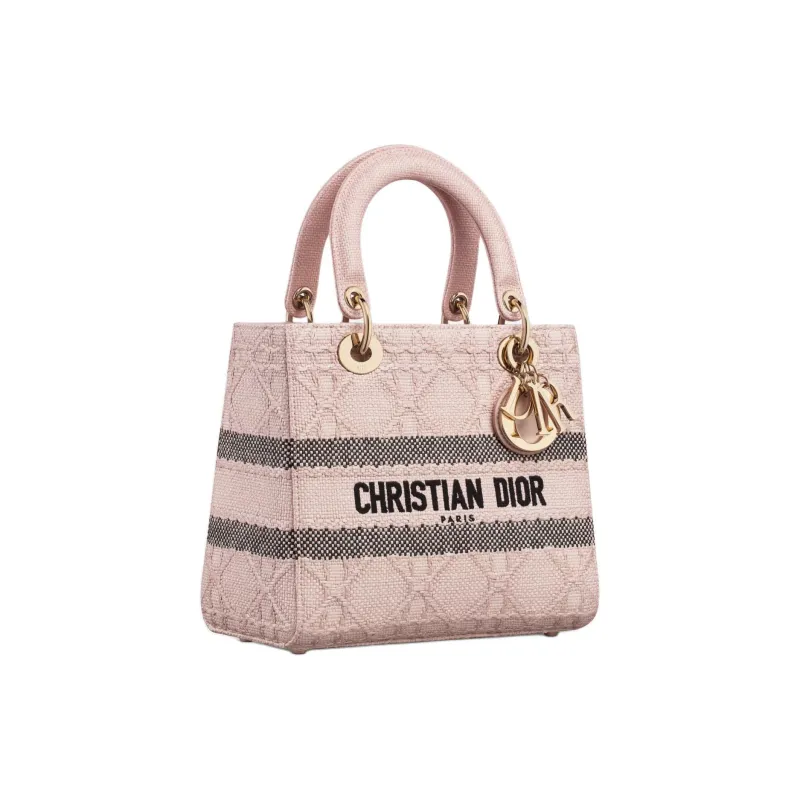 DIOR Lady D Lite Raffia Handbag Medium Size Women's Pink-1