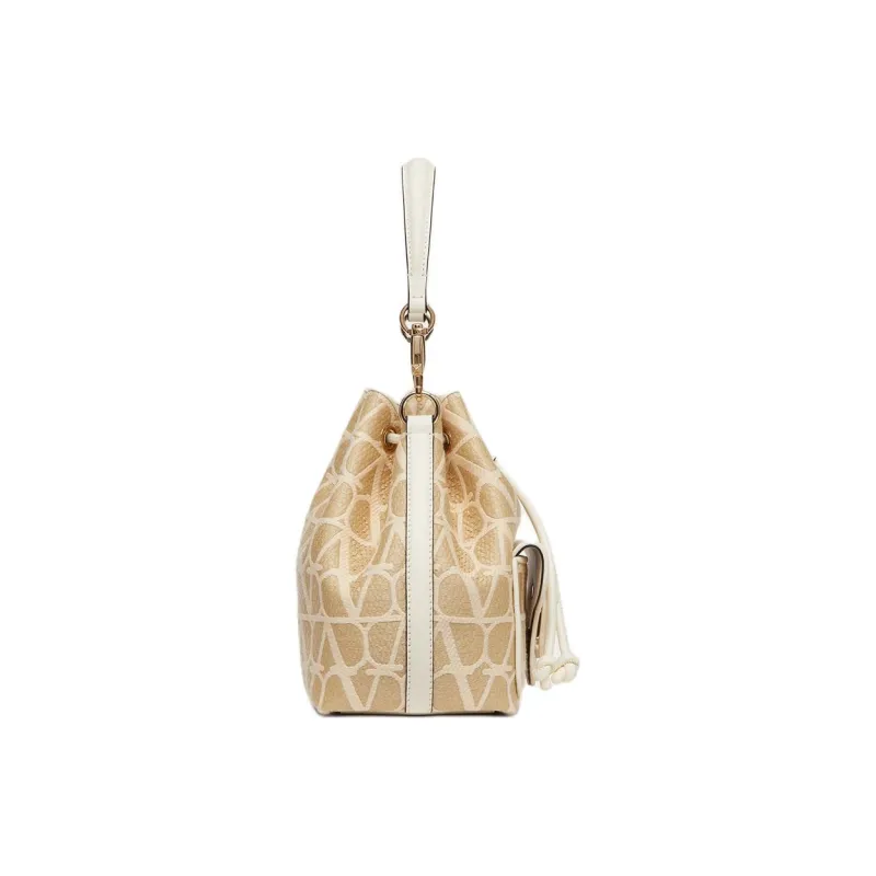 Valentino Locò Raffia Bucket Bag Handbag Shoulder Bag Crossbody Bag Women's Natural Composite Ivory White-3