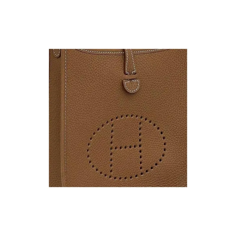 HERMES Evelyne Taurillon Clemence Leather Shoulder Bag Crossbody Bag Mini Unisex Brown-7