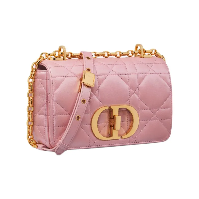 DIOR Caro Macrocannage Lambskin Shoulder Bag Women's Pink Pearlescent-1