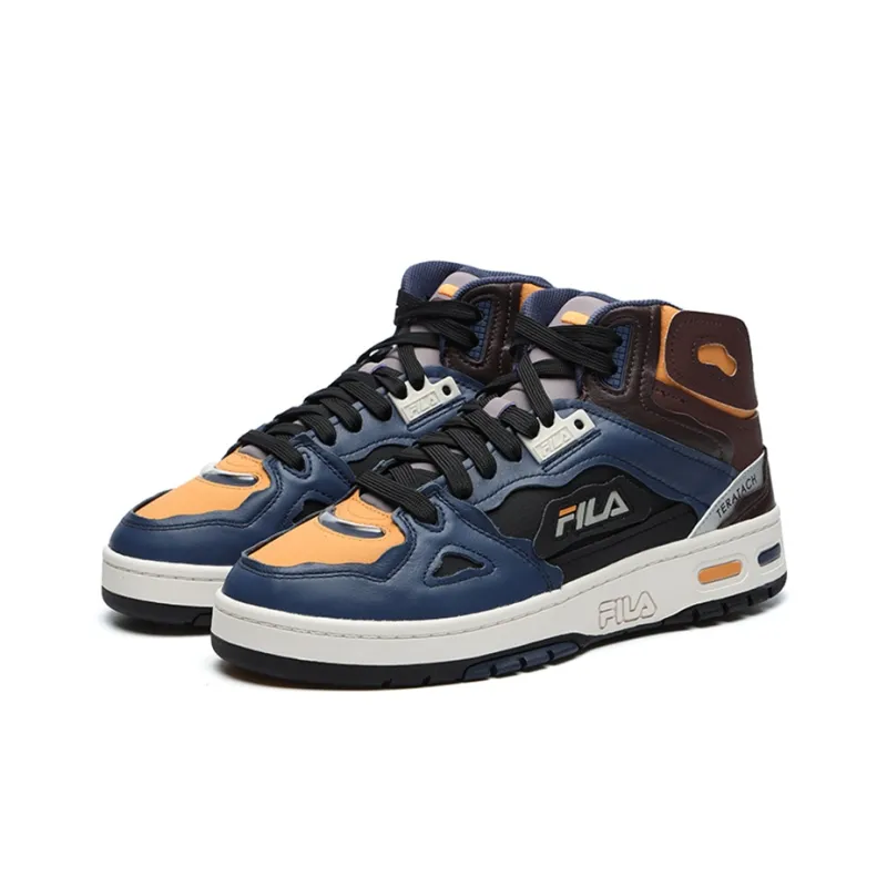 FILA FUSION Teratach Cushioning Anti Slip And Wear Resistant Mid Top Vintage Basketball Shoes Men's Black Kelp-2