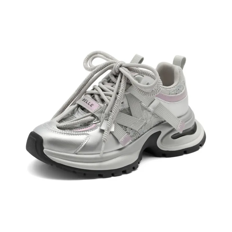 BELLE Abrasion Resistant Slip Resistant Low Top Chunky Sneakers Women's Ecru, Silver-5