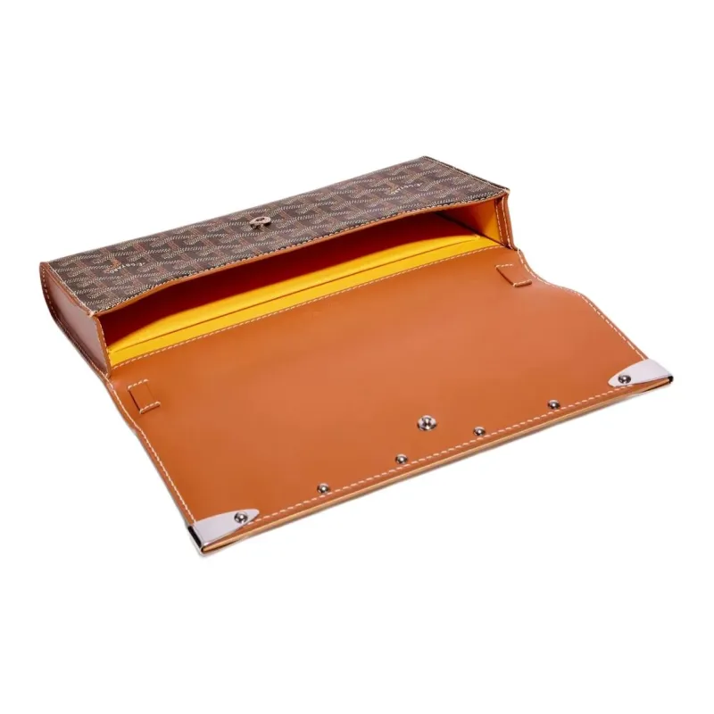 GOYARD MONTE-CARLO Canvas With Calfskin One Shoulder Crossbody Clutches Small Size Unisex Black & Brown-4