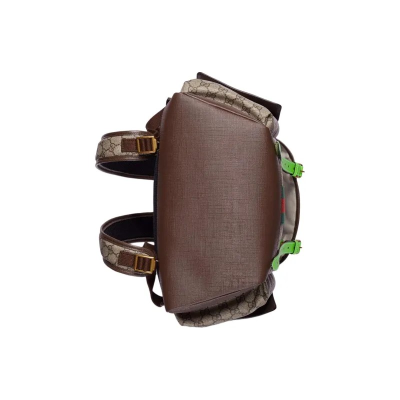 GUCCI Ophidia Canvas With Leather Binding Backpack Medium Size Women's Beige & Ebony & Green-4