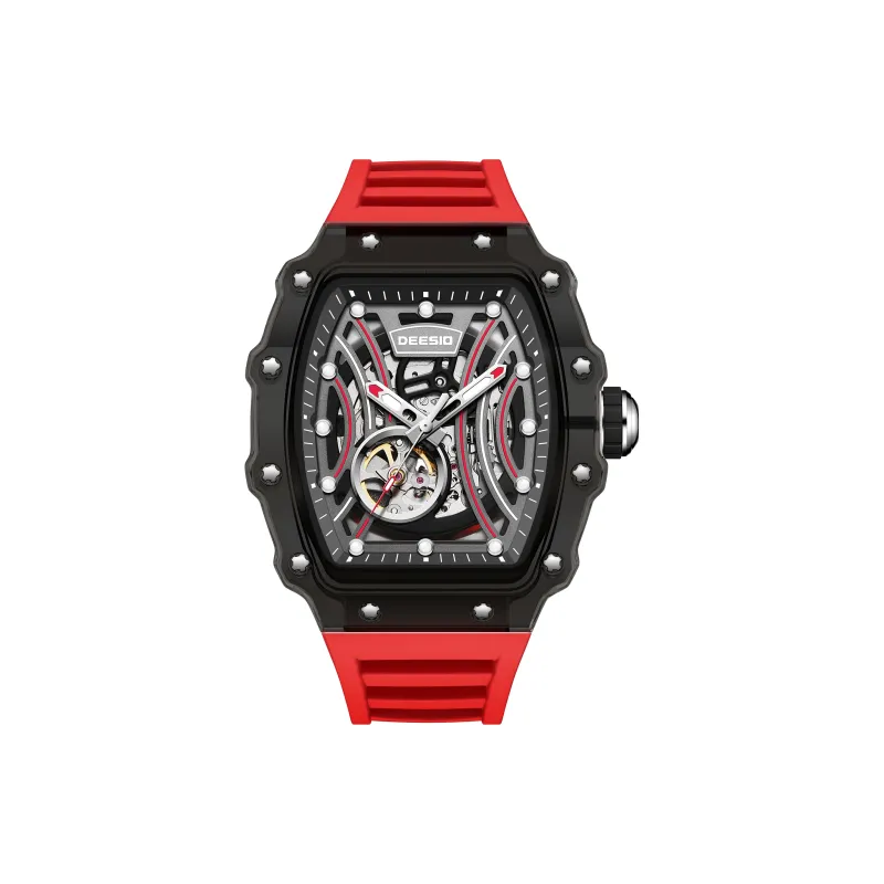 DEESIO Automatic Mechanical Movement Silicone Strap Watch Unisex Cut Out Dial-2