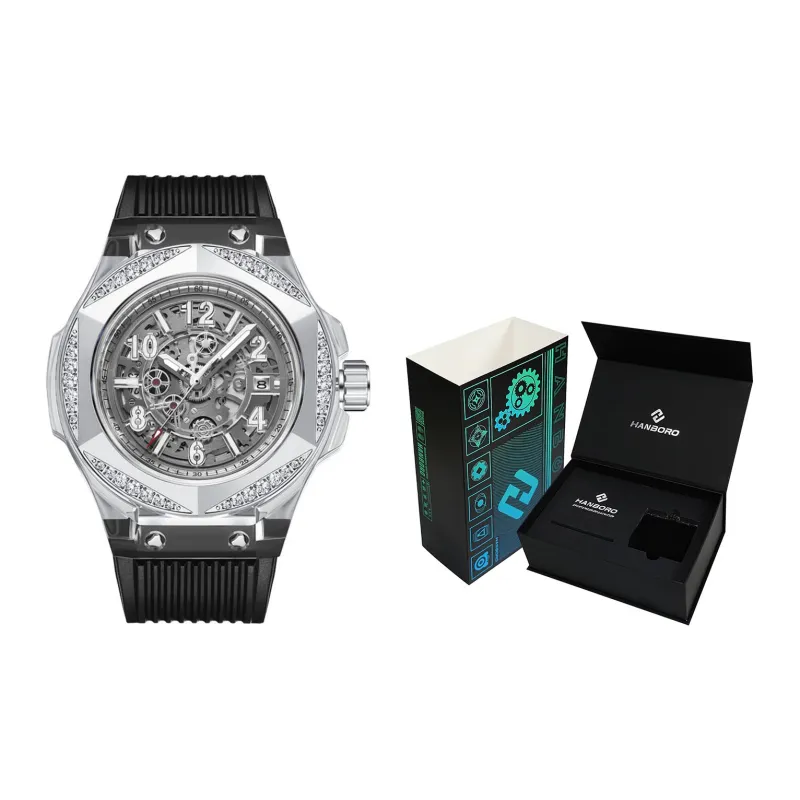 HANBORO Automatic Mechanical Movement Watch Unisex Cut-Out Dial HBR996.2-BH-1
